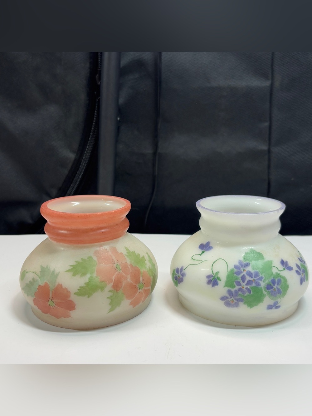 VTG 40s Milk Glass Lamp Shade Floral hand painted Antique Hurricane 2